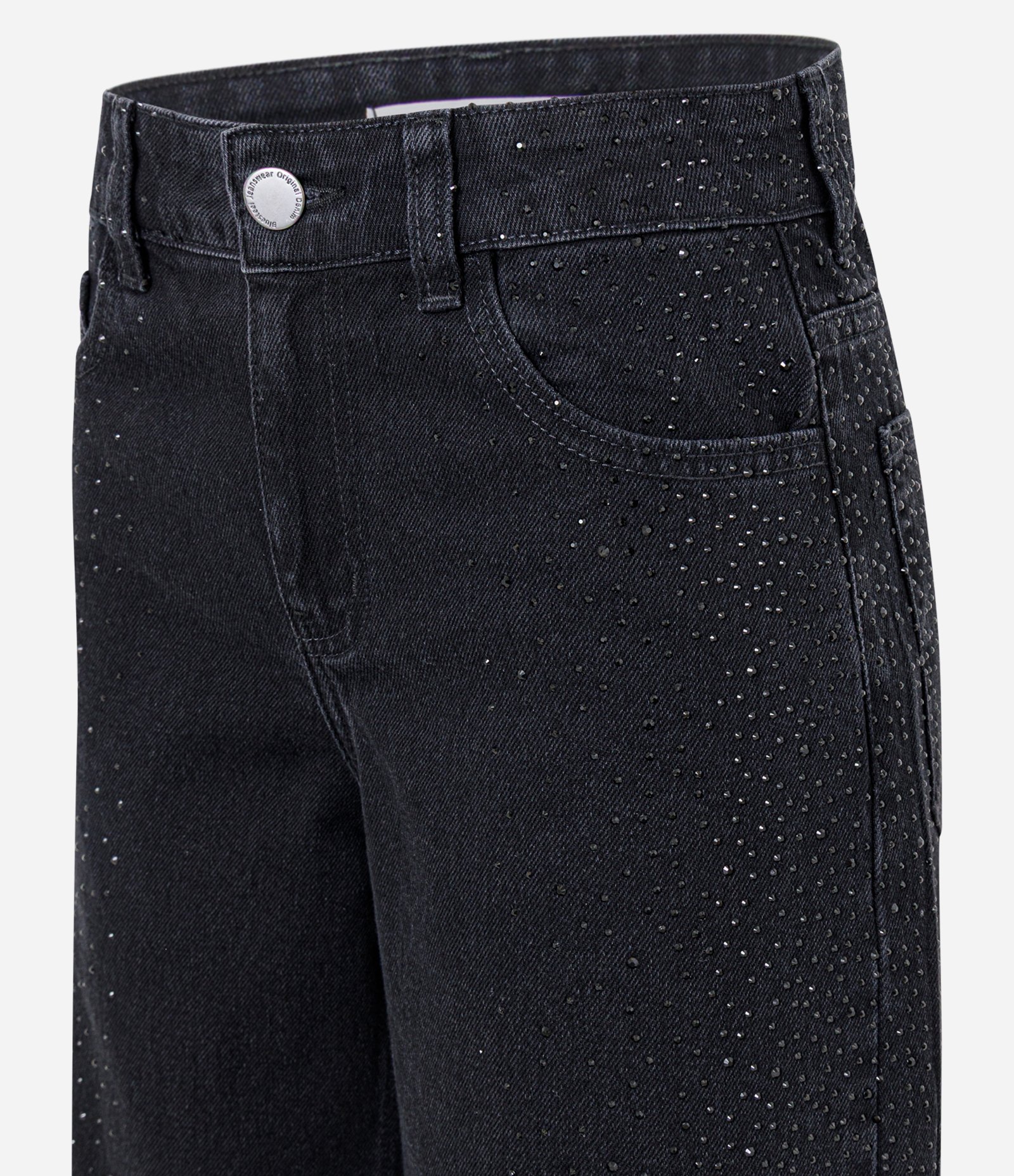 Calça Wide Leg em Jeans com Cintura Média e Aplicação de Brilho Preto 3