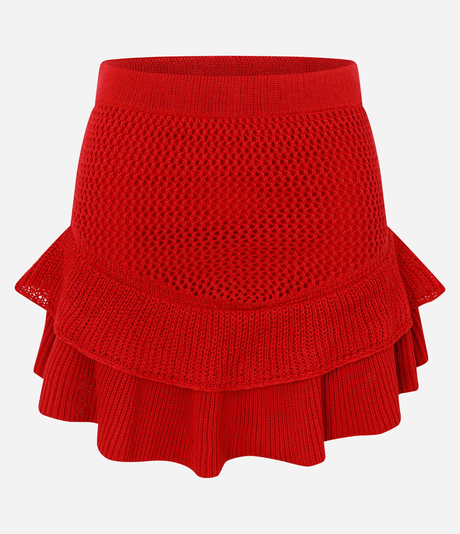 Saia Curta em Tricô com Babados Vermelho 1