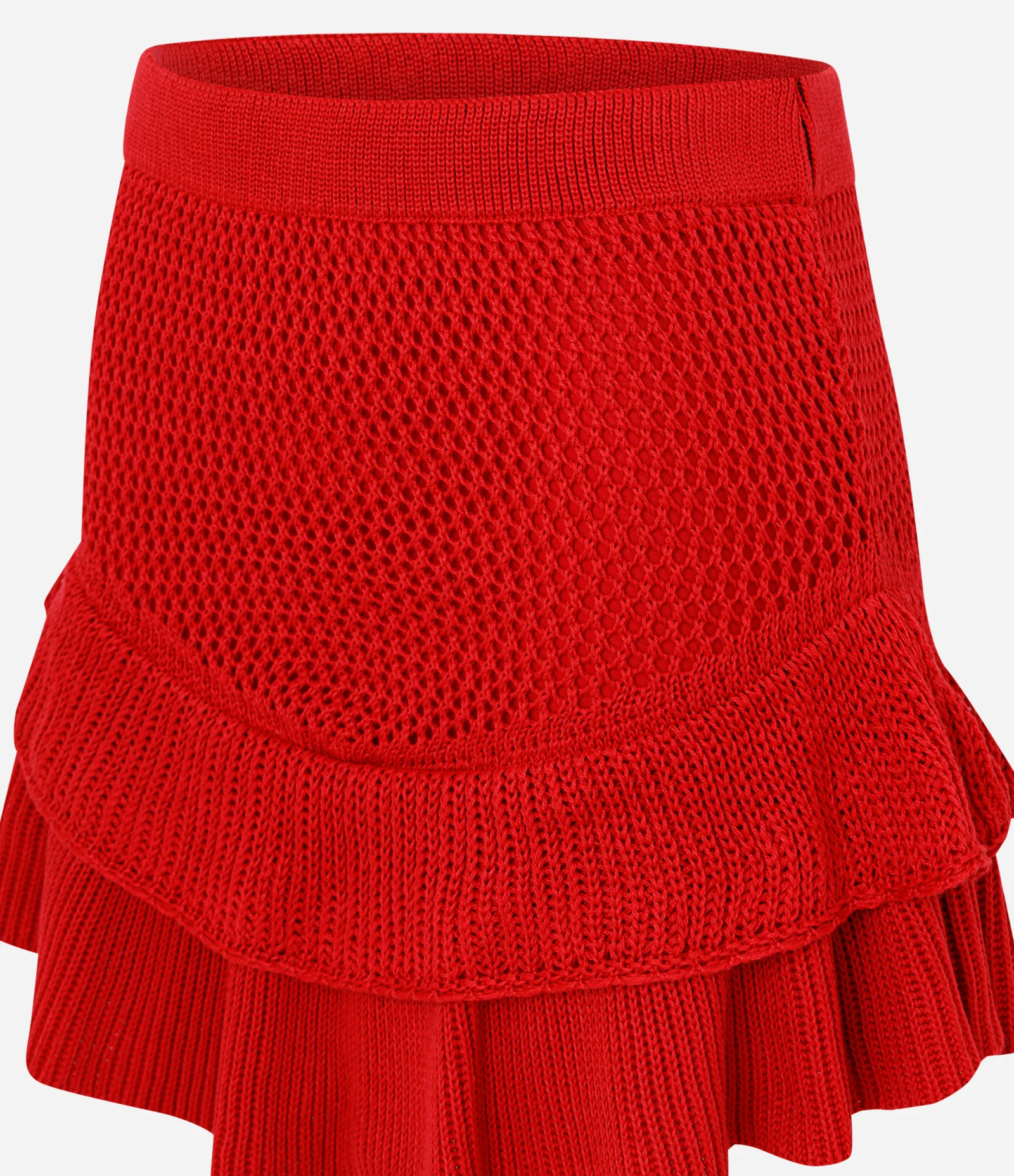 Saia Curta em Tricô com Babados Vermelho 2