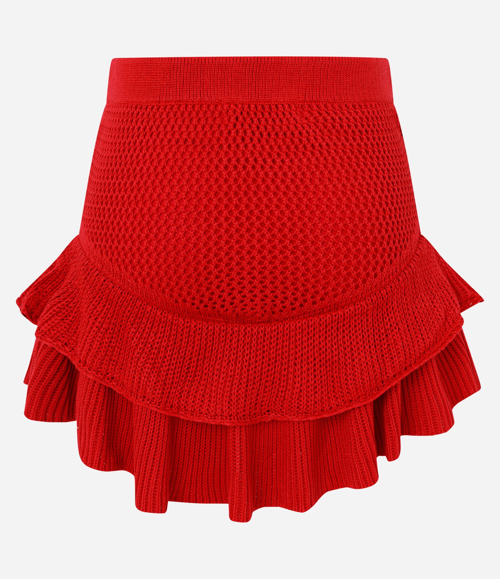 Saia Curta em Tricô com Babados Vermelho 3