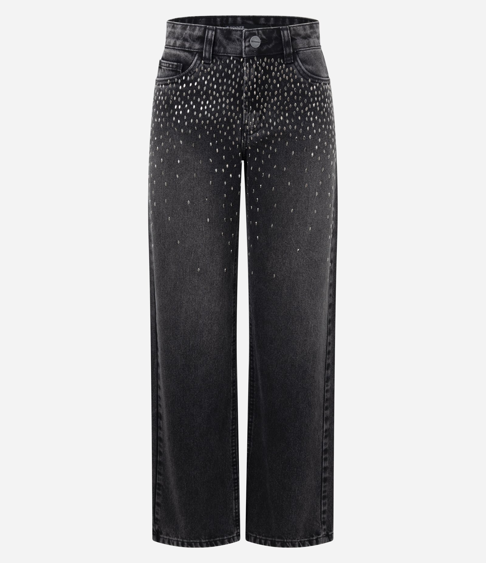 Calça Comfort Reta em Jeans com Brilho Losango e Cintura Baixa Preto 5