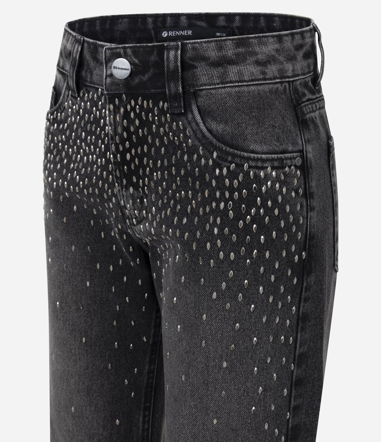 Calça Comfort Reta em Jeans com Brilho Losango e Cintura Baixa Preto 6
