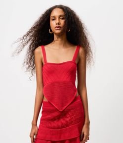 Blusa Cropped em Tricô com Barra de Ponta