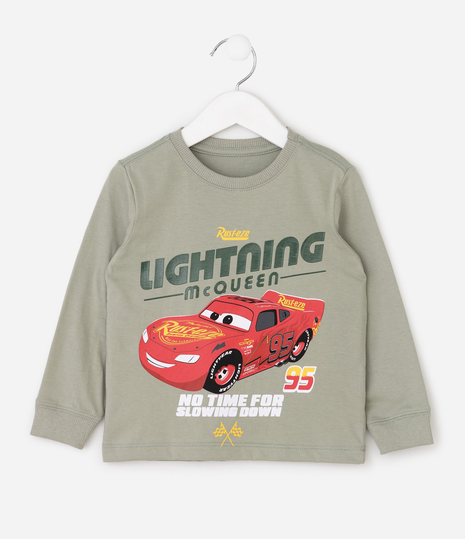 Camiseta Infantil Manga Longa Relâmpago McQueen – Tam 2 a 6 Anos Verde Acinzentado 1