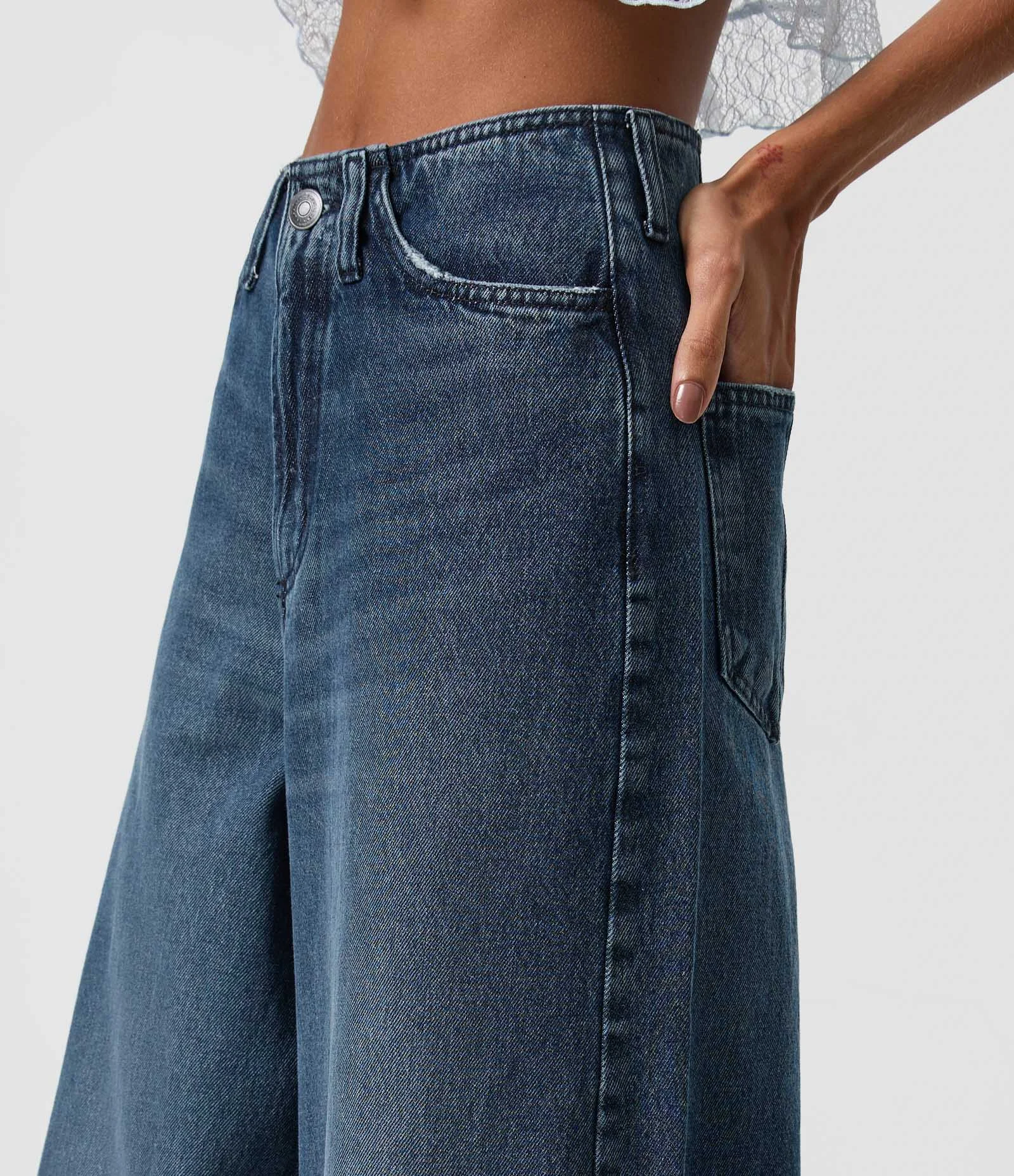 Calça Super Wide em Jeans sem Cós Azul 3