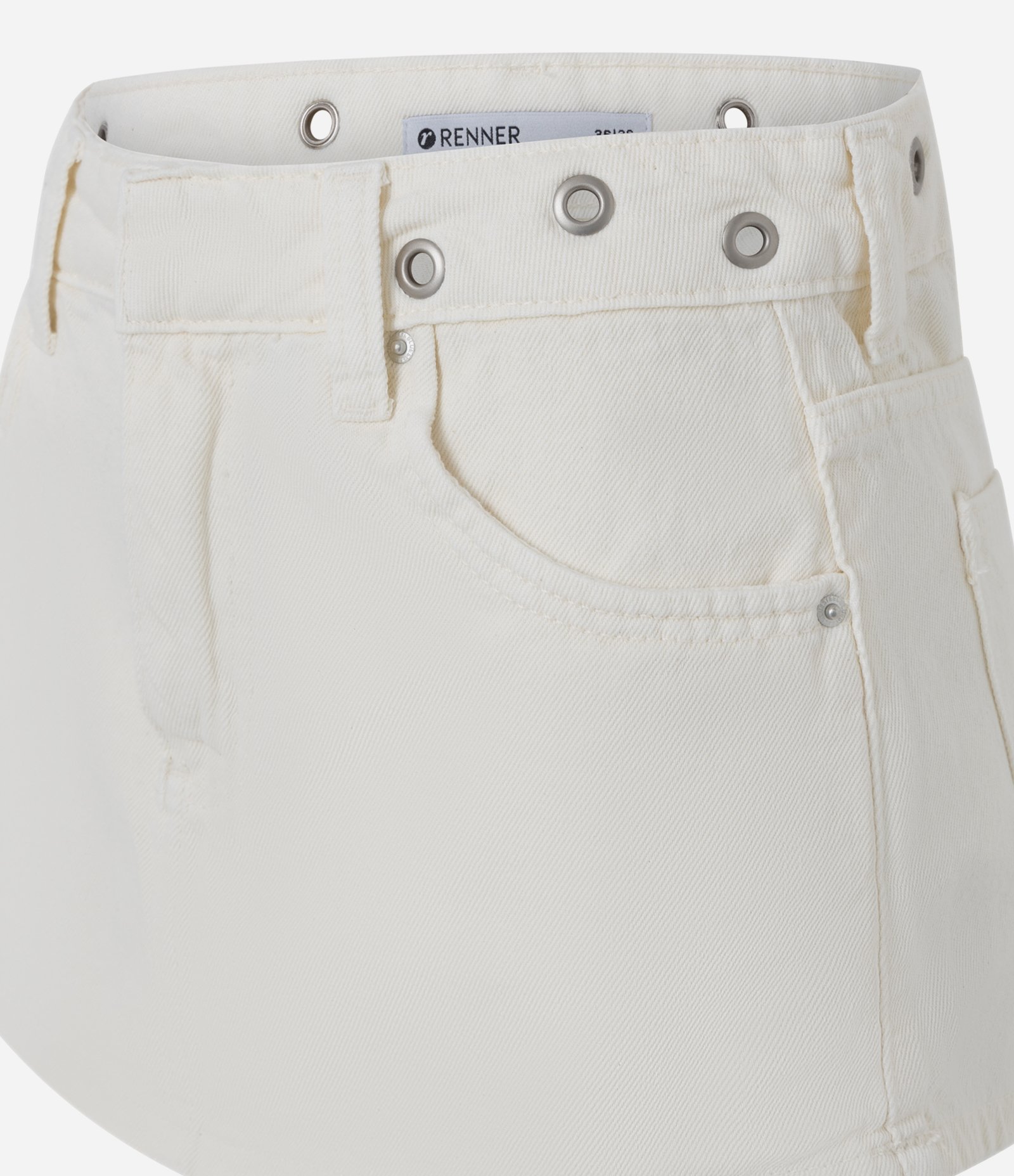 Short Saia em Sarja com Cintura Média e Ilhós Branco 6