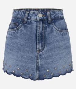 Short Saia Jeans Bordado Com Tachas