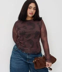 Blusa em Tule com Estampa Paisley Curve & Plus Size