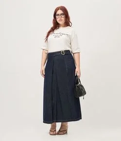Saia Midi em Jeans com Fivela Curve & Plus Size