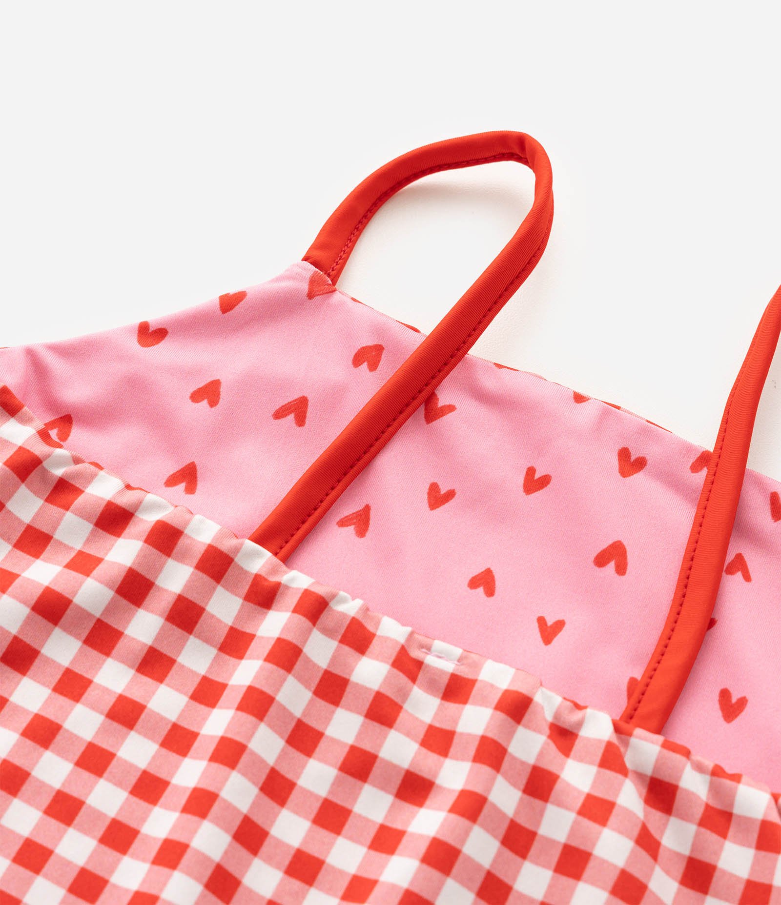 Maiô Infantil Dupla Face com Estampa Xadrez Vichy e Corações – Tam 5 a 14 Anos Vermelho/Branco 5