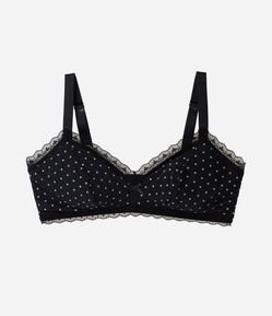 Sutiã Top em Tule com Detalhes em Renda e Estampa Poá Curve & Plus Size