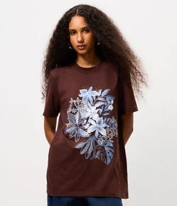 Blusa em Algodão com Glitter e Flores Estampadas