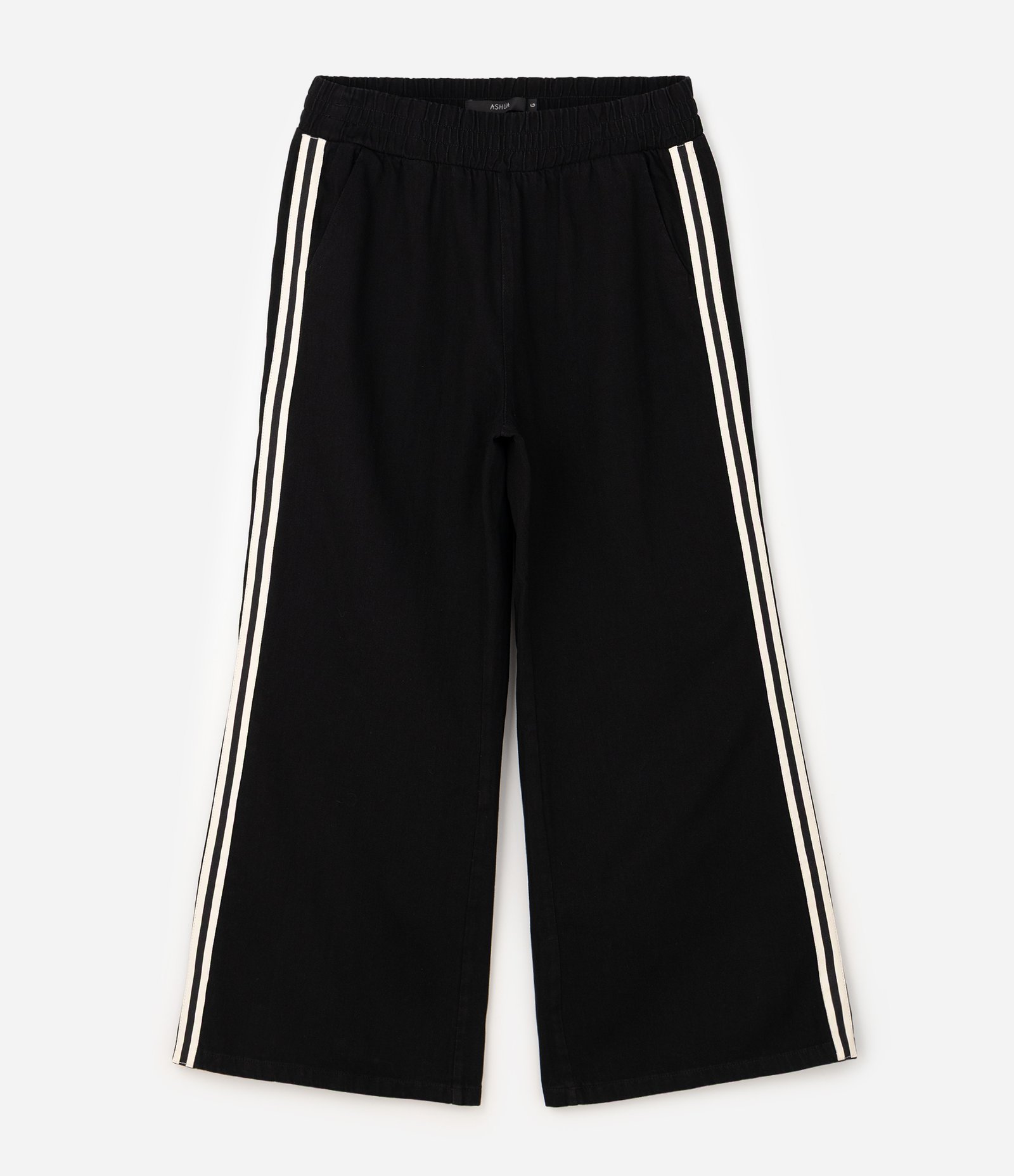 Calça Pantalona Esportiva em Jeans com Listras Laterais Curve & Plus Size Preto 6