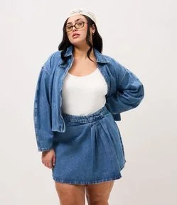 Saia Jeans Curta Com Pregas Frontais Curve & Plus Size