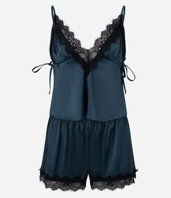 Pijama Short Doll em Cetim com Renda e Amarração