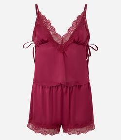 Pijama Short Doll em Cetim com Renda e Amarração