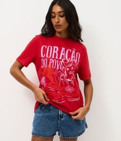 Camiseta em Algodão com Estampa Coração do Povo