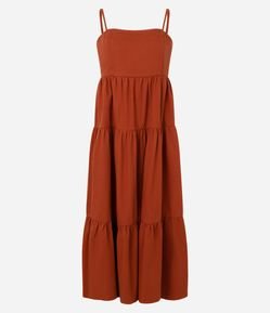 Vestido Midi em Sarja com Alças Finas
