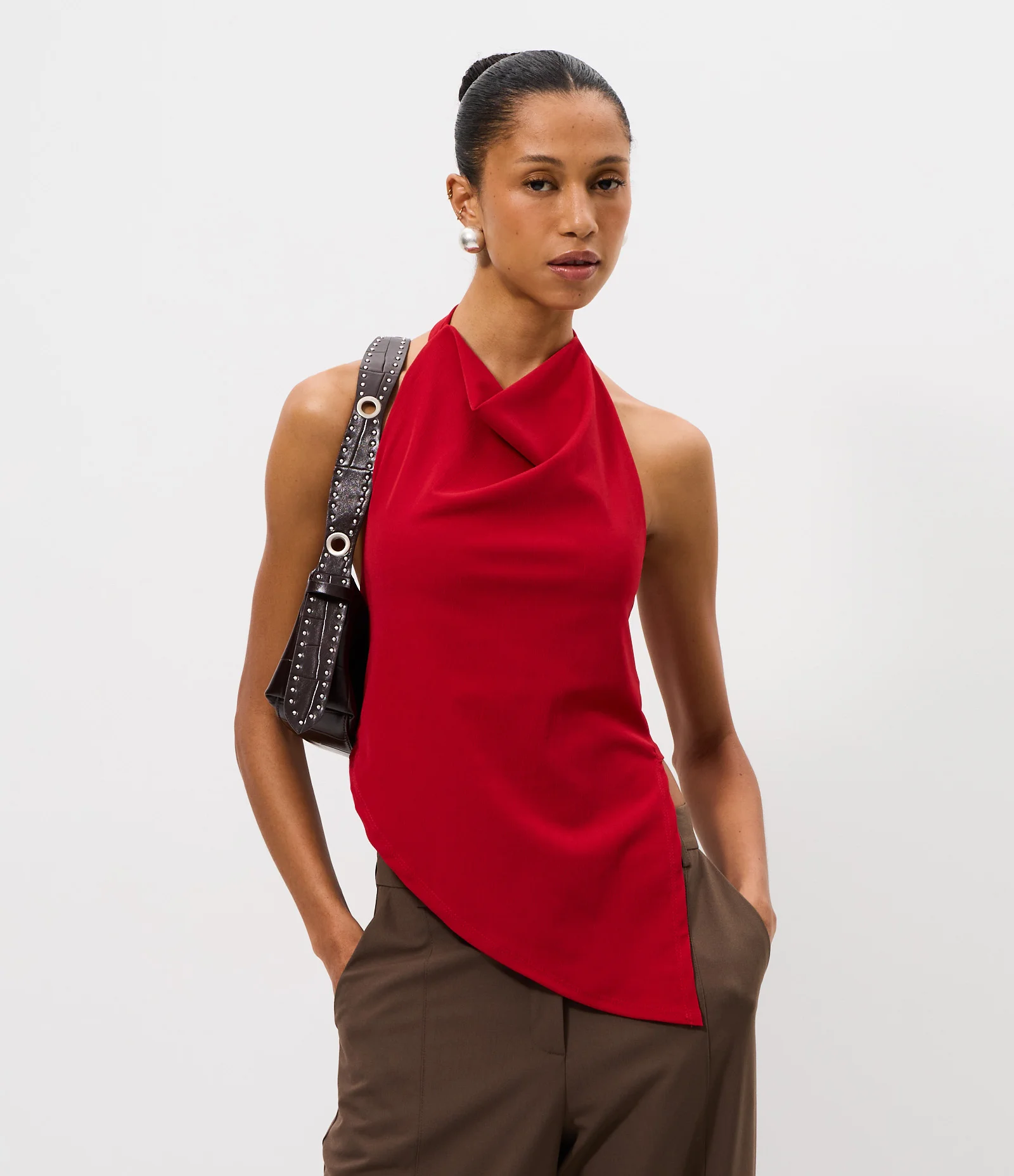 Blusa Frente Única em Bengaline Texturizado com Pontas Vermelho 1
