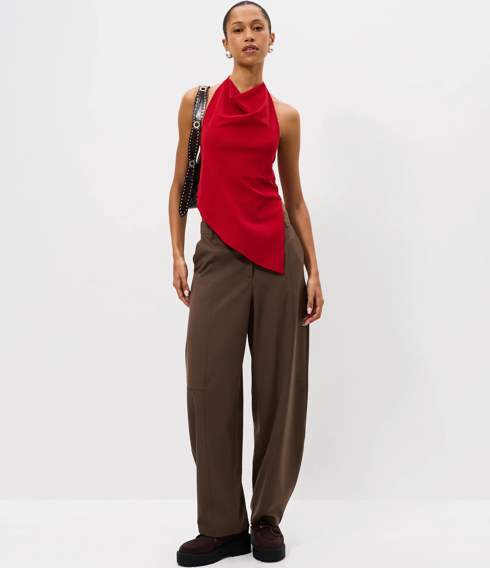 Blusa Frente Única em Bengaline Texturizado com Pontas Vermelho 2