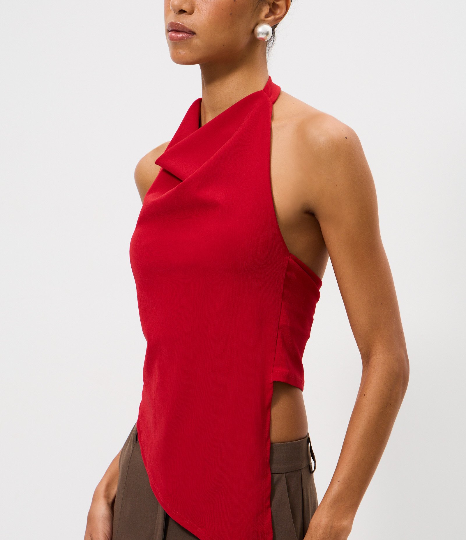 Blusa Frente Única em Bengaline Texturizado com Pontas Vermelho 3