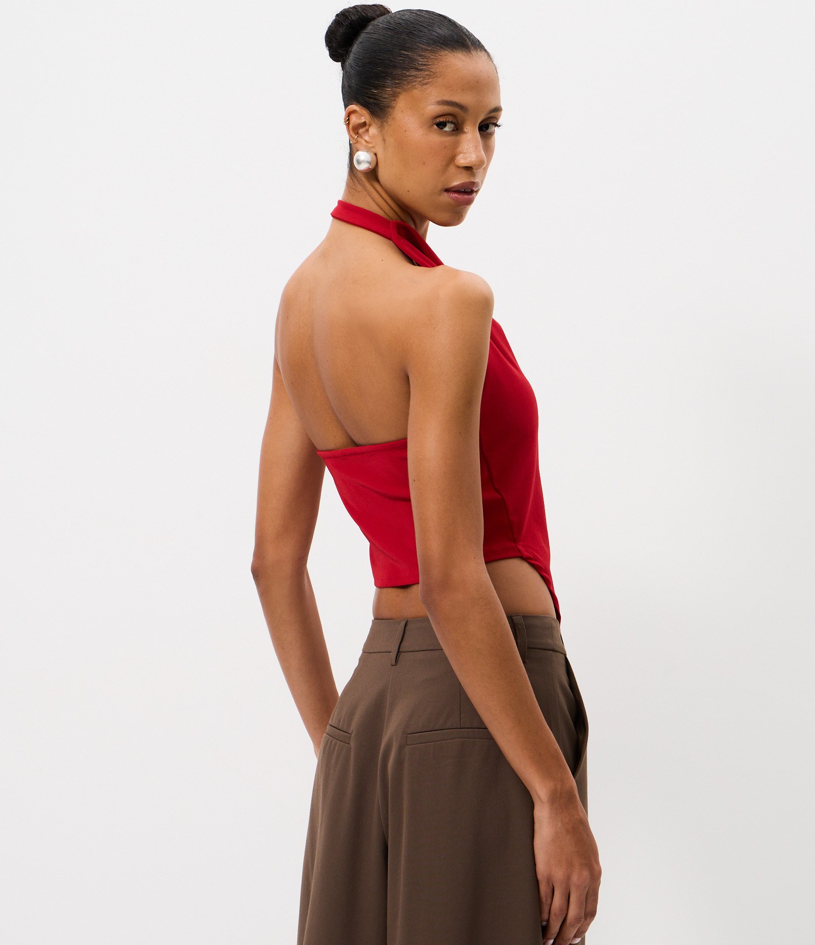 Blusa Frente Única em Bengaline Texturizado com Pontas Vermelho 4
