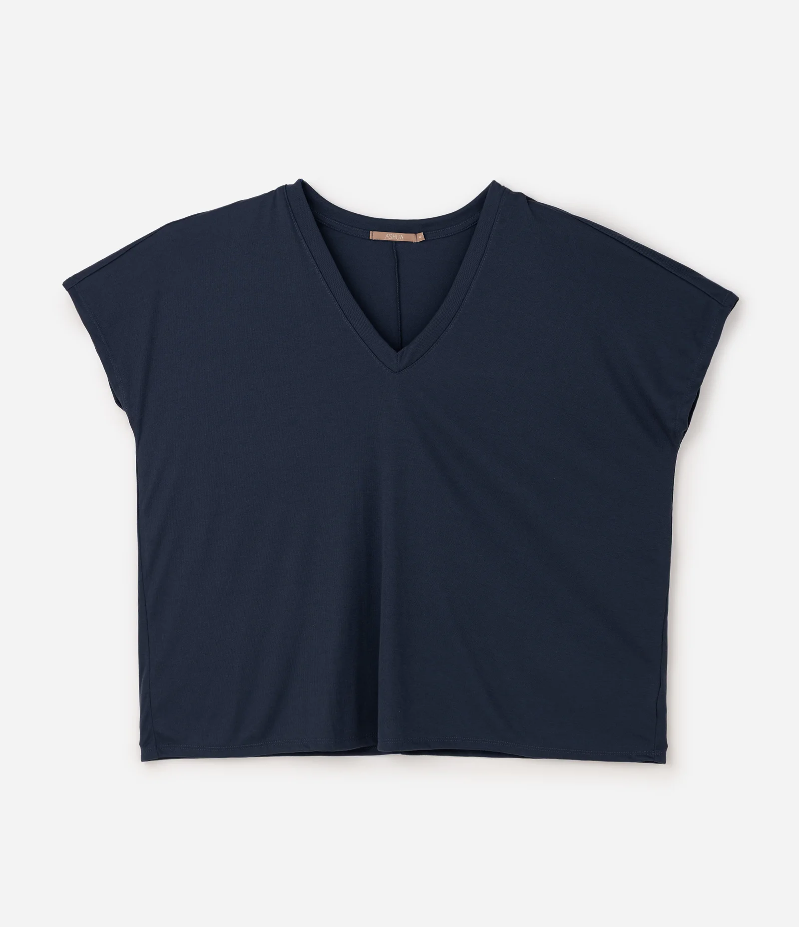 Blusa Básica em Ribana Gola V Curve & Plus Size Azul 1