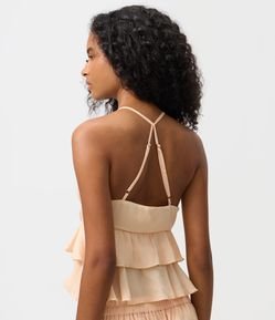Blusa em Chiffon Texturizado com Babados e Amarração Frontal
