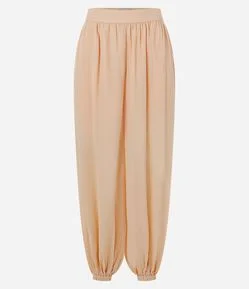 Calça Balloon em Viscose Texturizada com Cintura Alta e Barra Ajustada