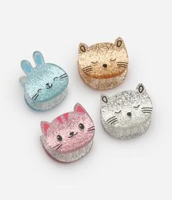 Kit 4 Piranhas Infantil Glitter de Gatinhos e Coelhinho - Tam U