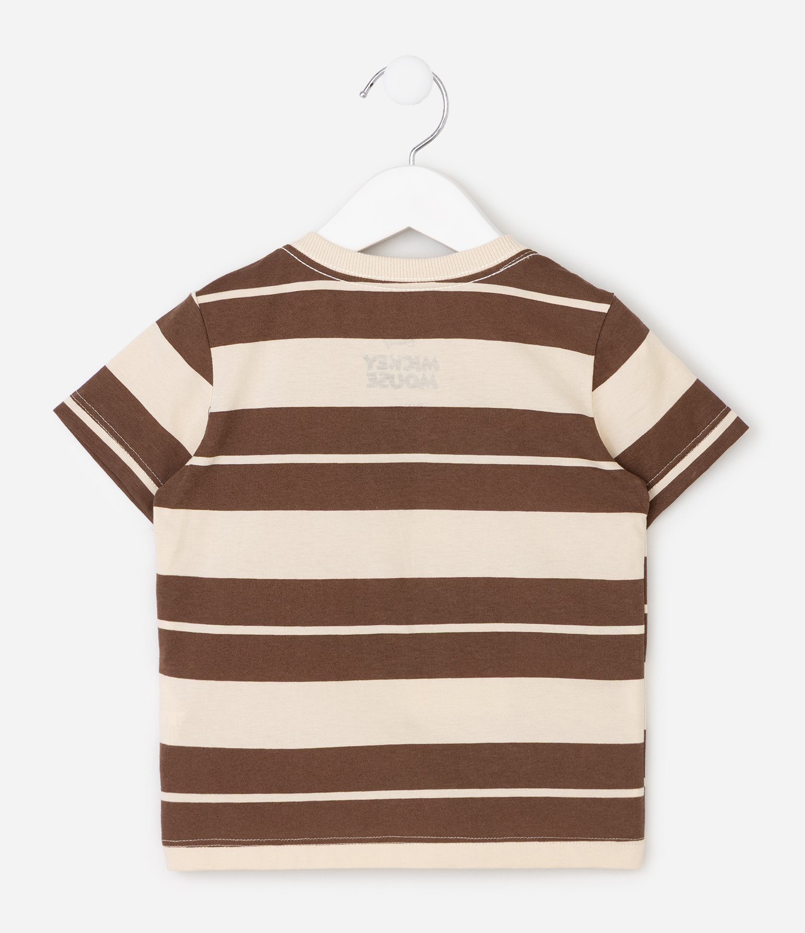 Camiseta Infantil Listrada com Estampa Mickey Mouse – Tam 2 a 6 Anos Marrom/Bege 3