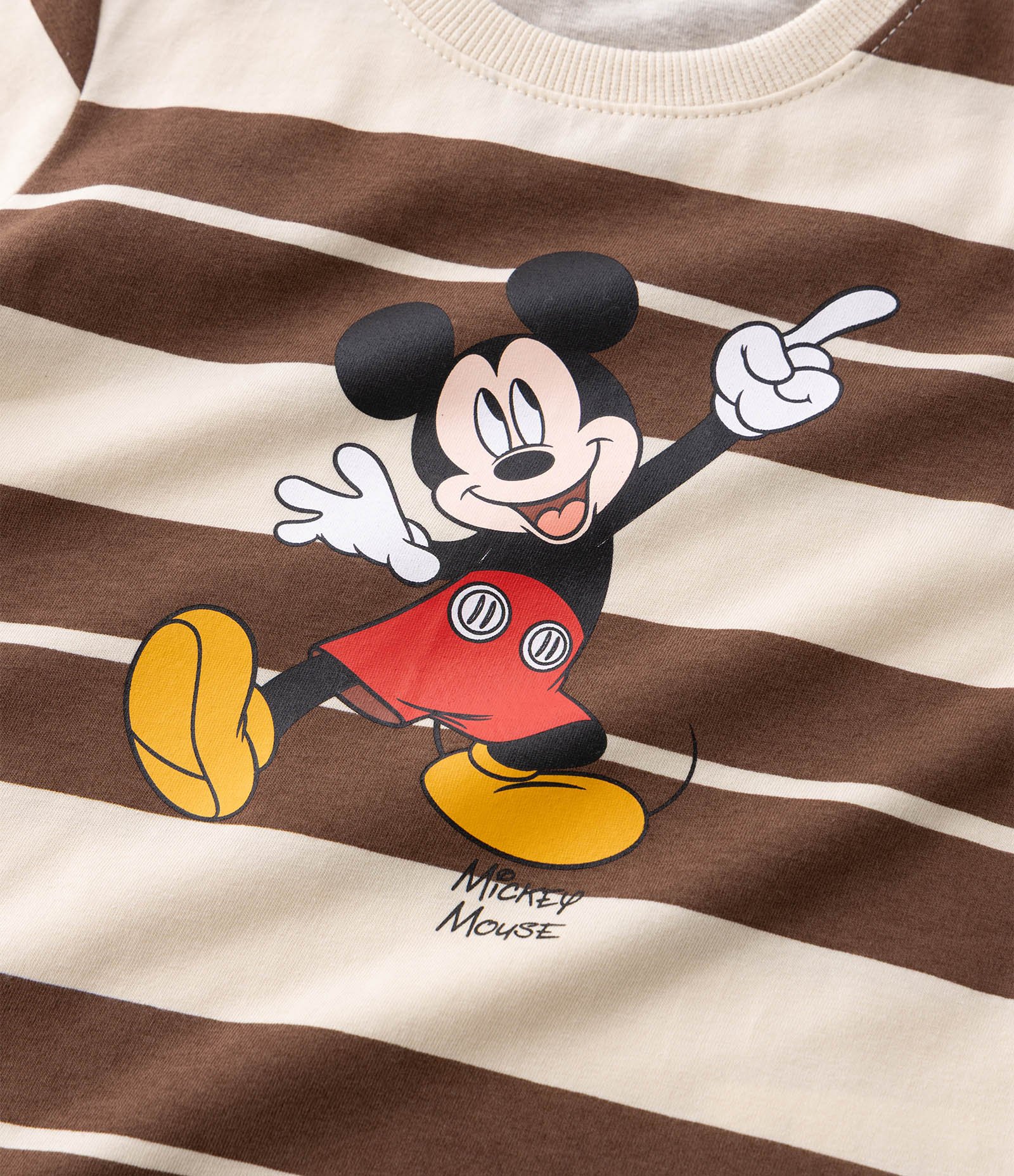 Camiseta Infantil Listrada com Estampa Mickey Mouse – Tam 2 a 6 Anos Marrom/Bege 5