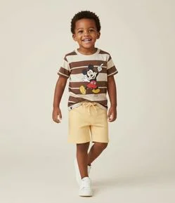 Camiseta Infantil Listrada com Estampa Mickey Mouse – Tam 2 a 6 Anos