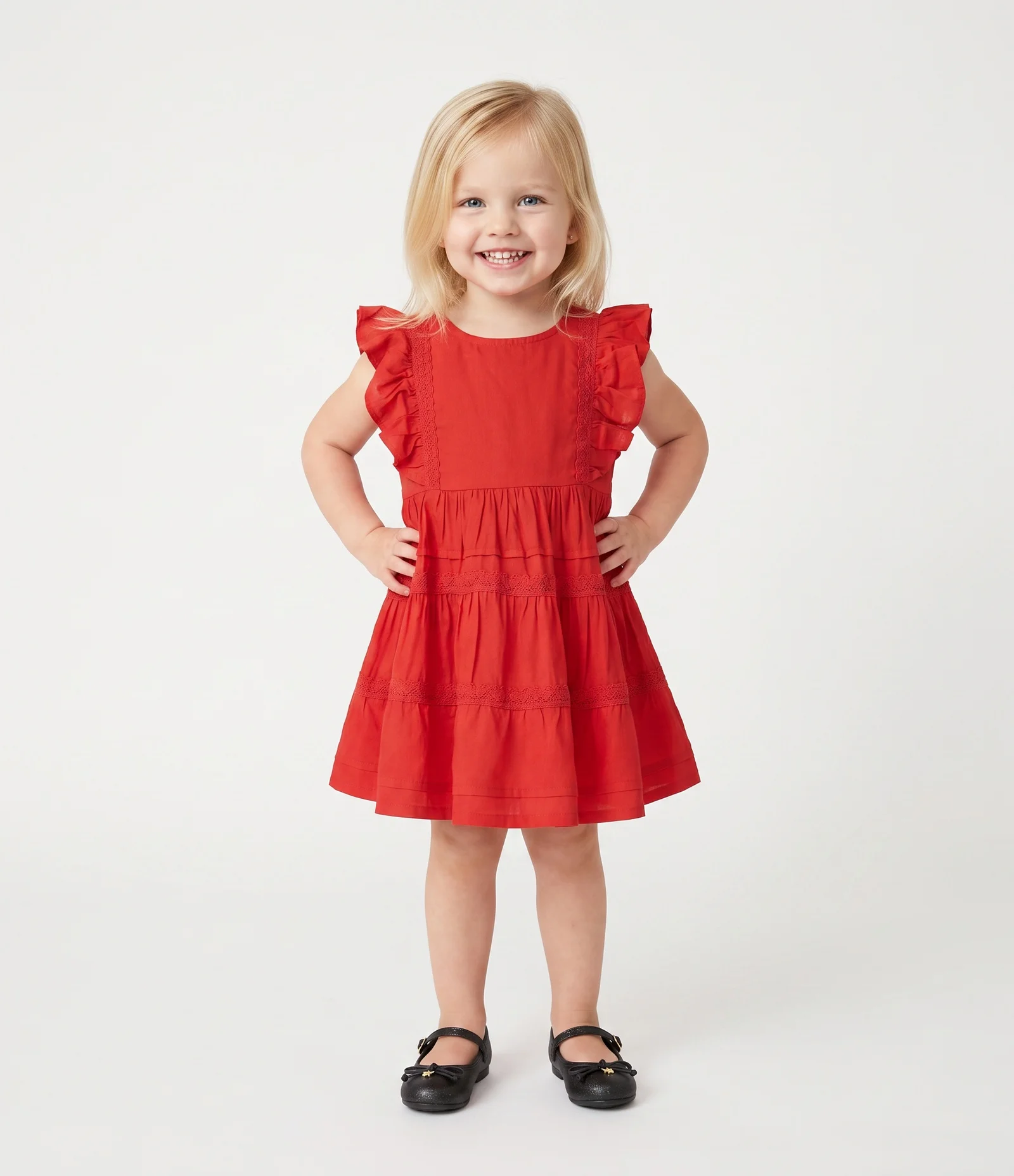 Vestido Plano Infantil Em Viscose Sem Manga - 1 a 6 Anos Vermelho 1