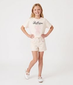 Short Reto Infantil em Sarja com Bordado Floral – Tam 5 a 16 Anos