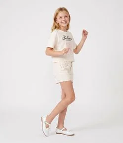Short Reto Infantil em Sarja com Bordado Floral – Tam 5 a 16 Anos
