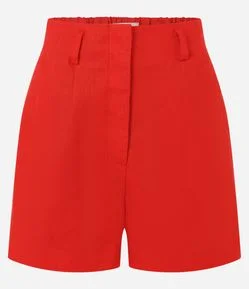 Short Reto Cintura Alta em Linho com Pences e Bolsos