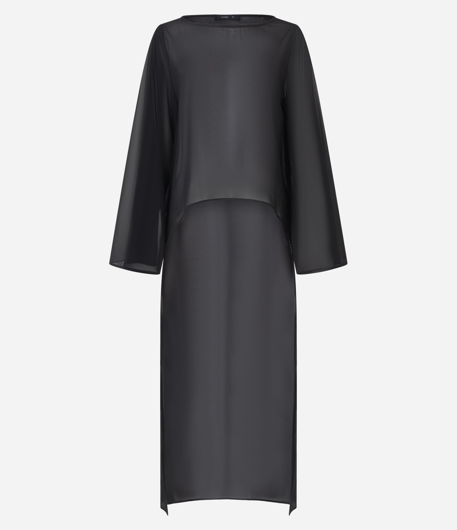 Blusa Mullet em Chiffon com Mangas Amplas Preto 1