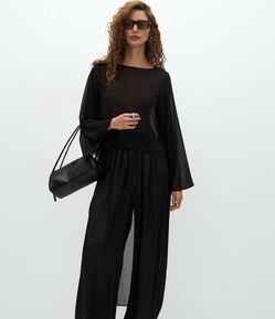 Blusa Mullet em Chiffon com Mangas Amplas
