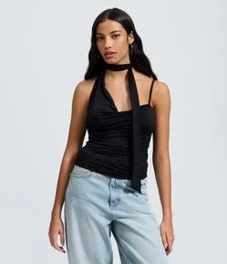Blusa de Alcinha com Decote Degagê e Gola Lenço