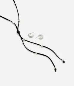 Conjunto de Colar Fio em Suede e Brincos Argola