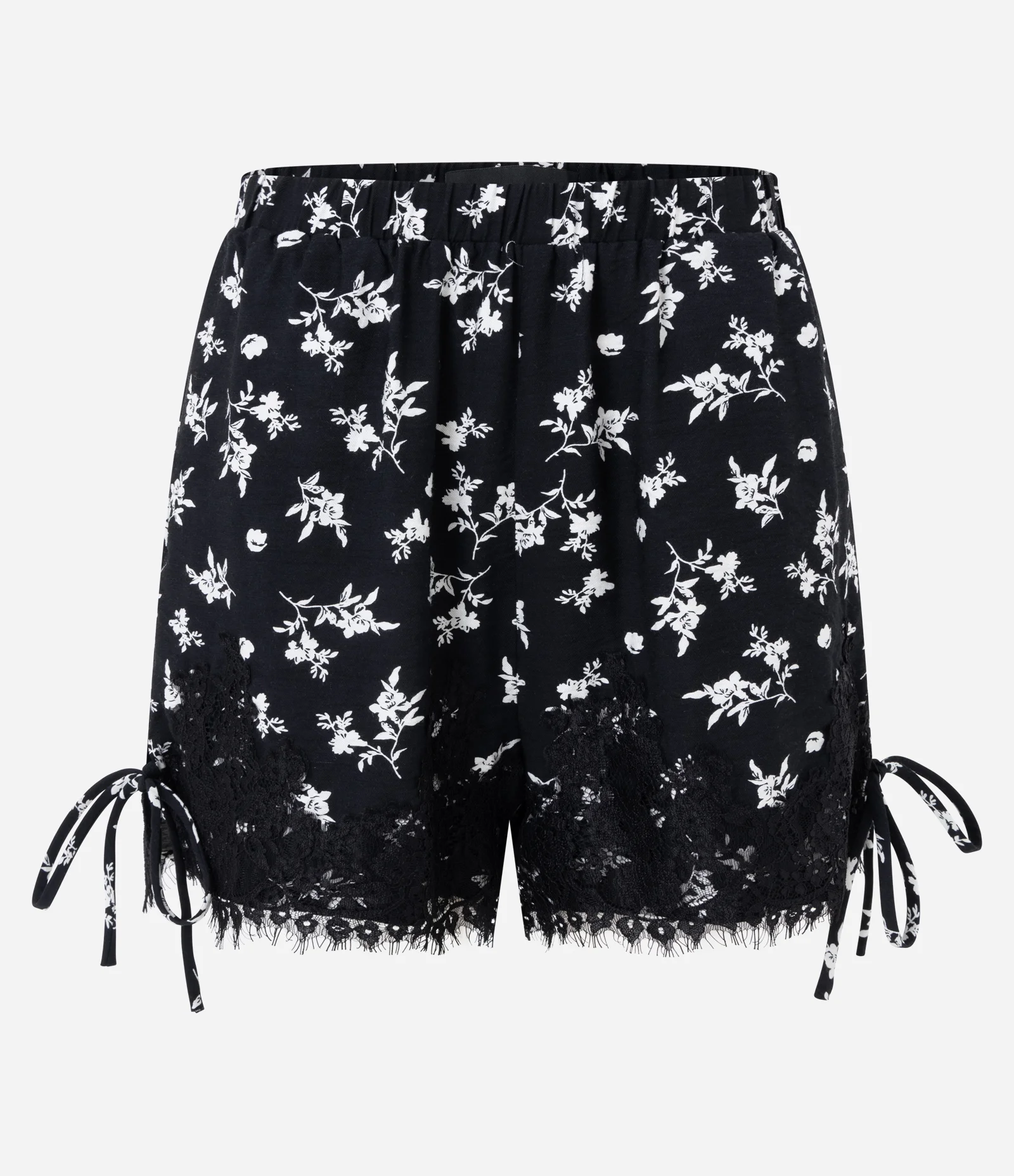 Short com Estampa Floral e Barra Rendada Preto 5