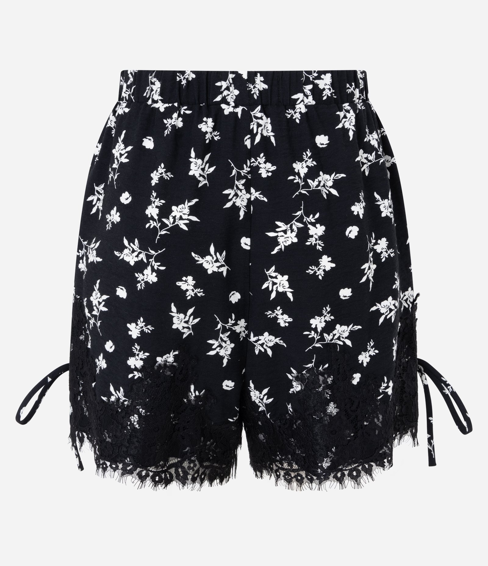 Short com Estampa Floral e Barra Rendada Preto 7