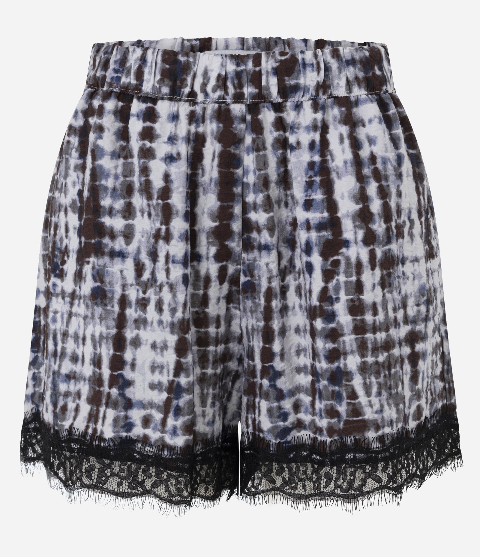 Short em Crepe Tie Dye com Barra Rendada Azul e Marrom 5