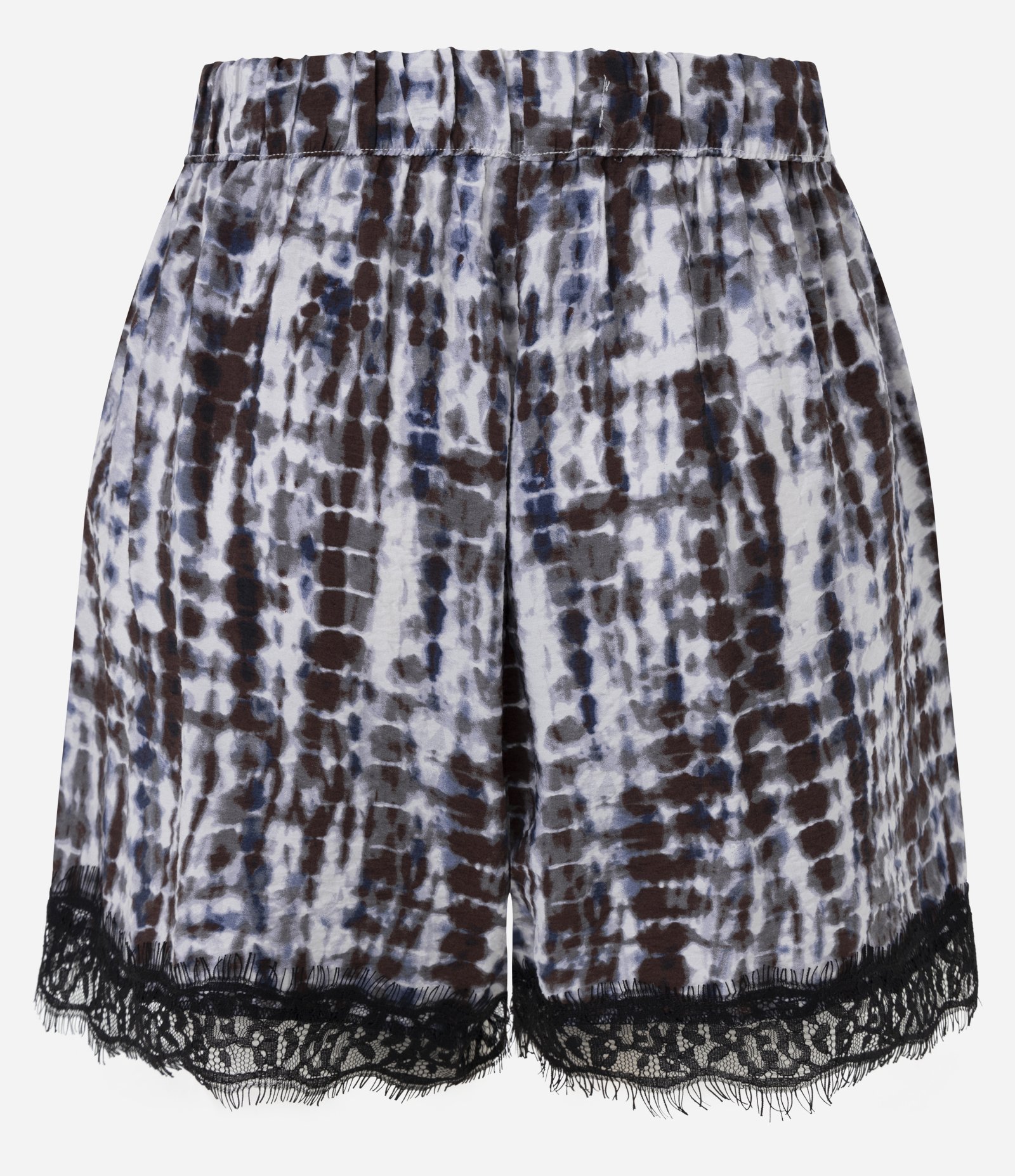 Short em Crepe Tie Dye com Barra Rendada Azul e Marrom 7