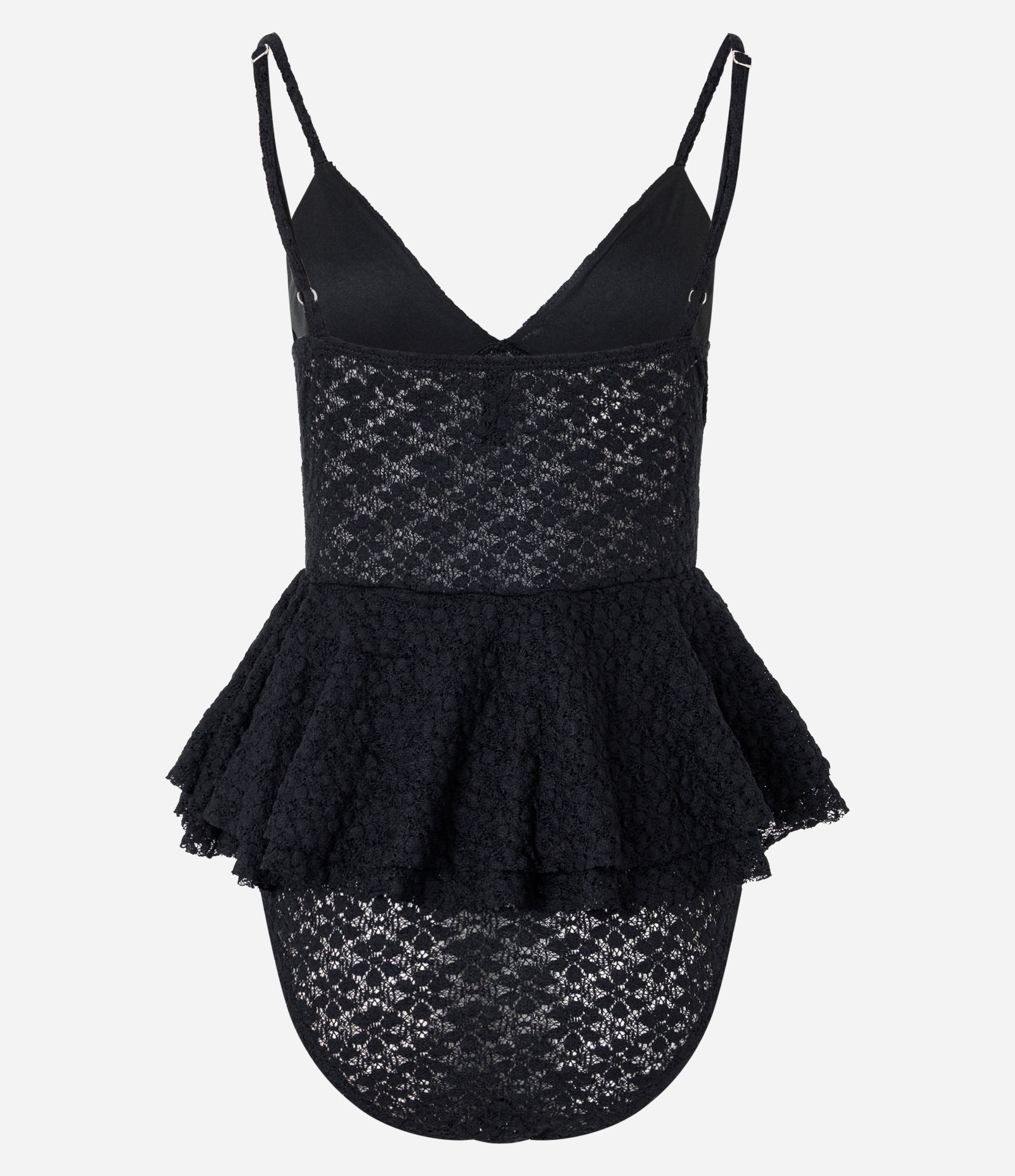 Body de Alcinha em Renda com Decote V e Detalhe Peplum na Cintura Preto 7