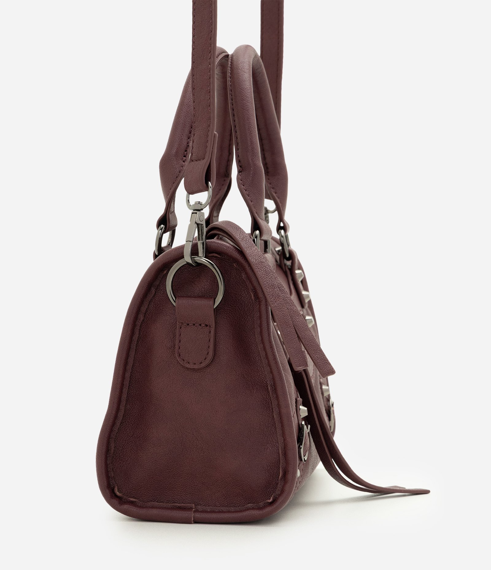 Bolsa Pequena Satchel com Detalhes Metálicos Vinho 2