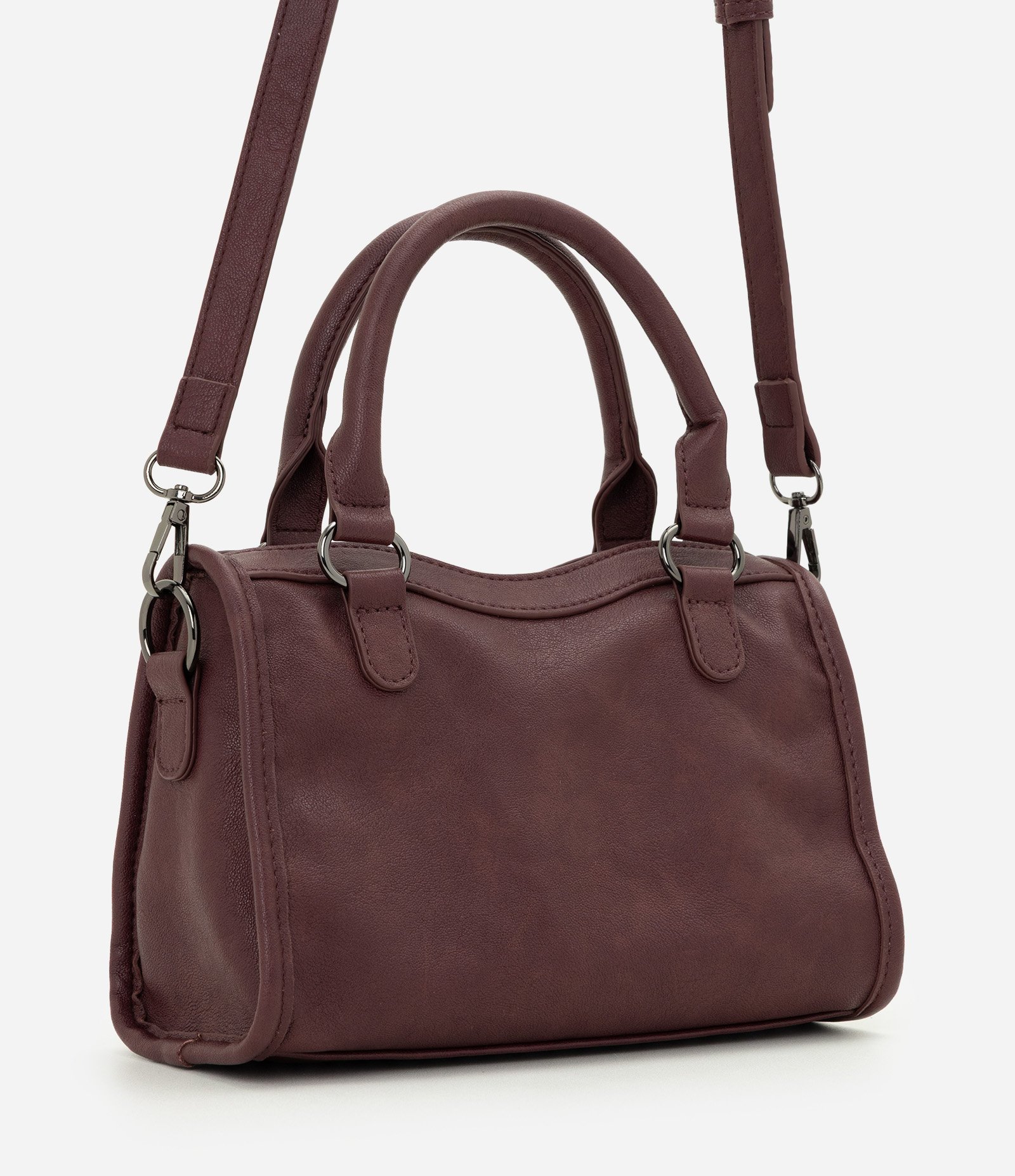 Bolsa Pequena Satchel com Detalhes Metálicos Vinho 3