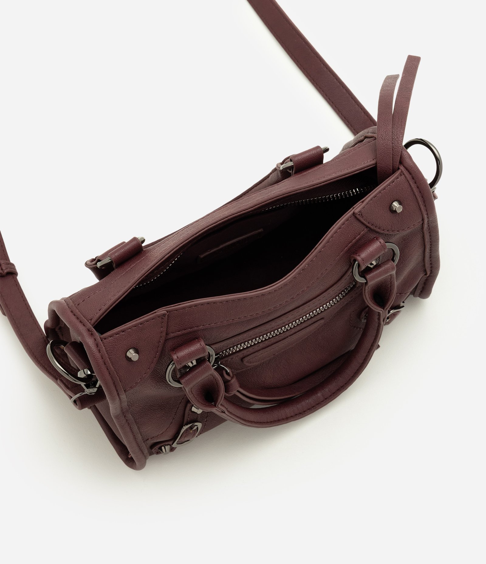 Bolsa Pequena Satchel com Detalhes Metálicos Vinho 4