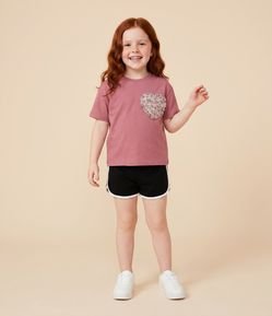 Camiseta Infantil em Algodão com Aplicação de Coração - Tam 1 a 6 Anos